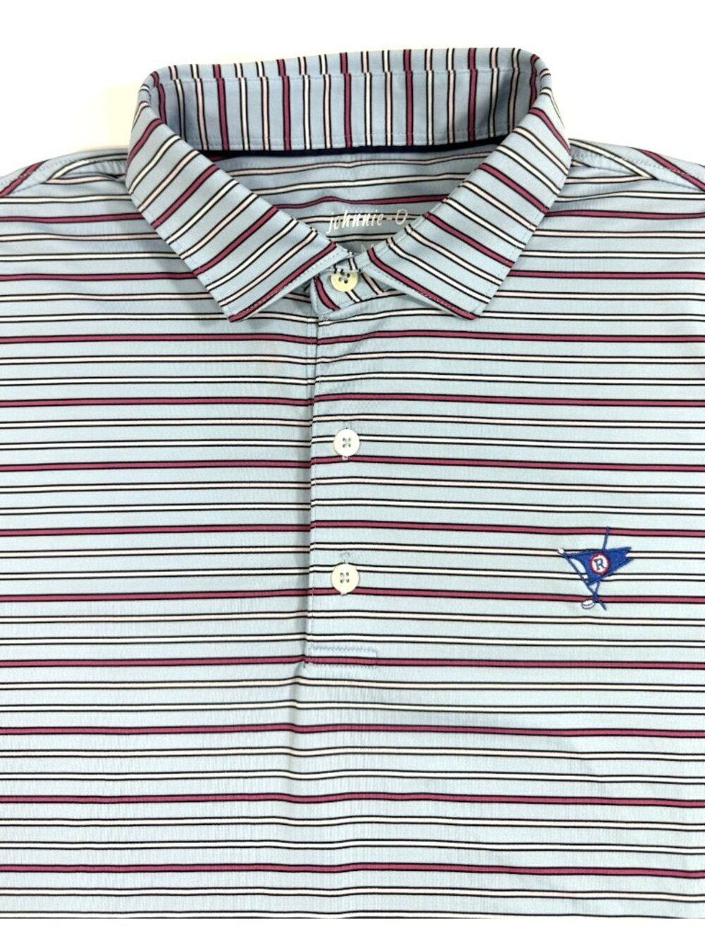 Johnnie-O Mens Ocean Reef Club Golf Polo Shirt Sz Medium Performance Blue Stripe